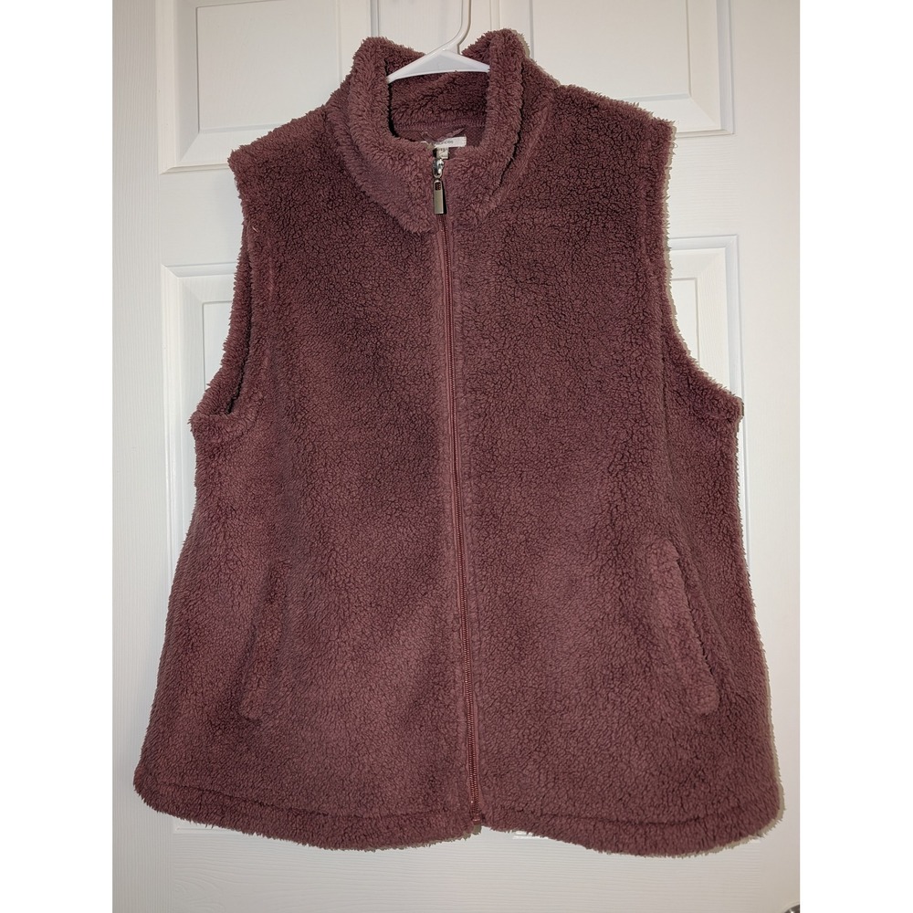 Maurices Mauve Sherpa Fleece Zip Vest L Cozy Layering